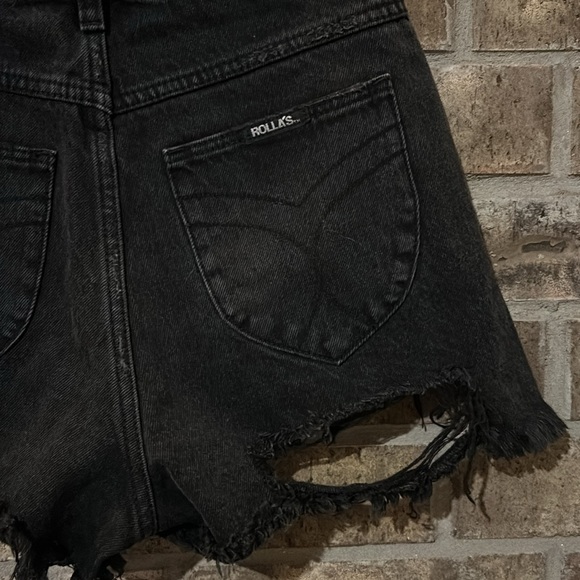 Rollas Dusters High Rise Slim black distressed 100% cotton denim shorts size 25 - Picture 9 of 12